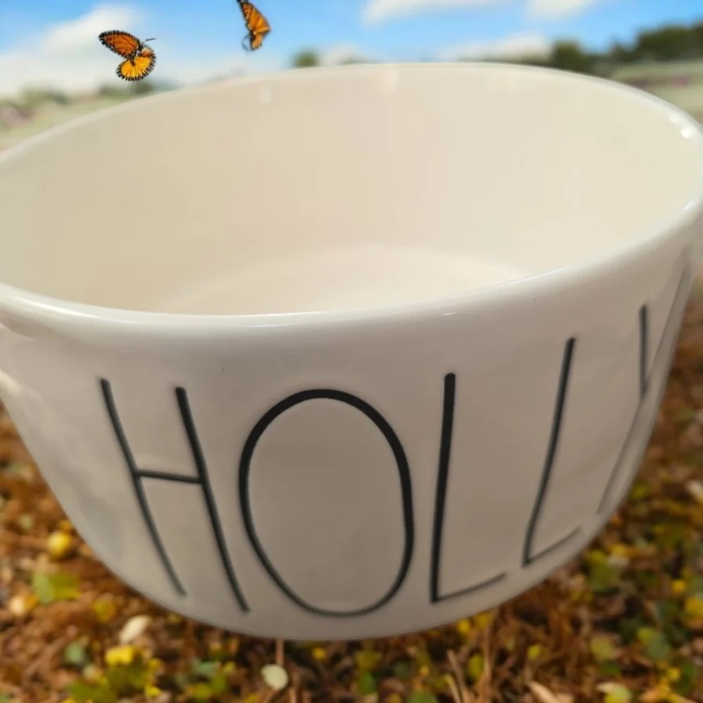 RAE DUNN Holly Ceramic Dog Pet Bowl